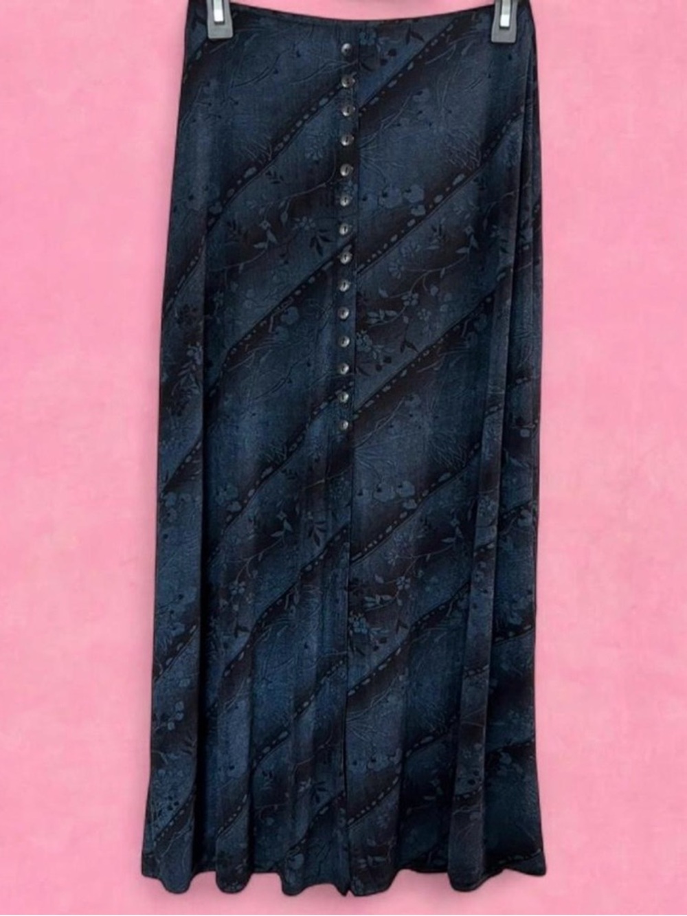 Vintage Y2K Navy Floral Maxi Skirt with Front Buttons